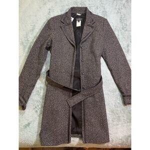 A.B.S by Allen Schwartz Black White Tweed Belted Collared Overcoat Size 8